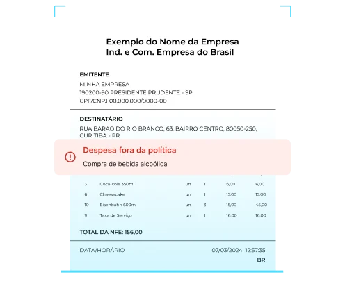 Nota fiscal sinalizada fora da política
