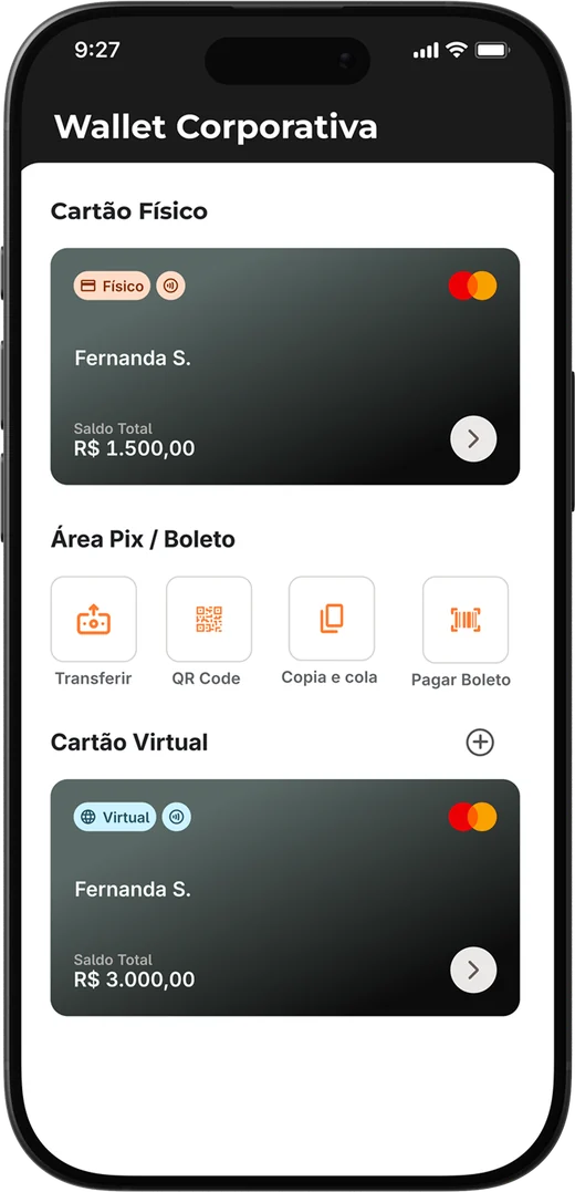Wallet corporativa no app Payfy